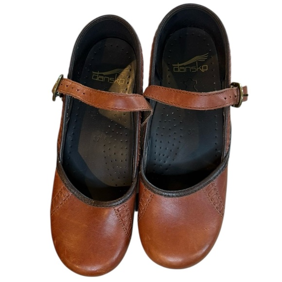 Women’s Dansko Mary Jane Shoes Platform Heel Brown Tan Dark Trim SIZE 37 7 7.5 - Picture 9 of 10